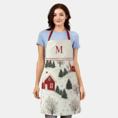 水彩クリスマスモノグラムの冬 エプロン (着用した状態)