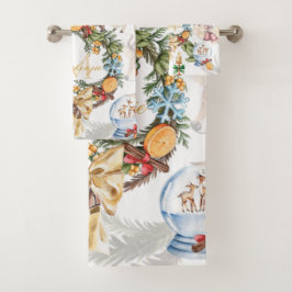 水彩クリスマスモノグラムの バスタオルセット