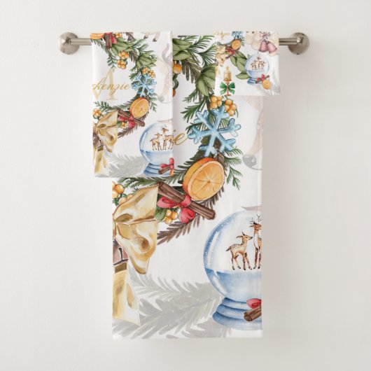 水彩クリスマスモノグラムの バスタオルセット (インサイチュ)