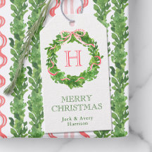 水彩クリスマスモノグラムストライプのボウリース