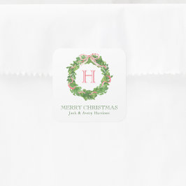 水彩クリスマスモノグラムストライプのボウリース スクエアシール