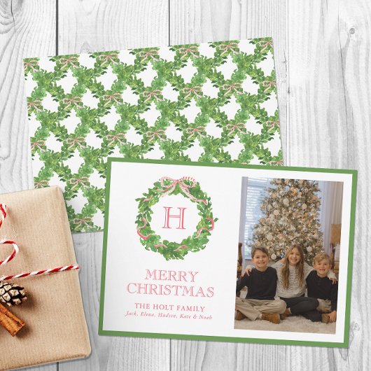 水彩クリスマスモノグラムボウリース写真 シーズンカード