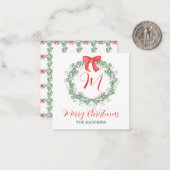 水彩クリスマスモノグラムリース囲い ノートカード (正面/裏面インサイチュ)