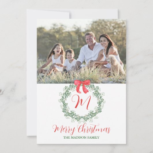 水彩クリスマスモノグラムリース シーズンカード (正面)