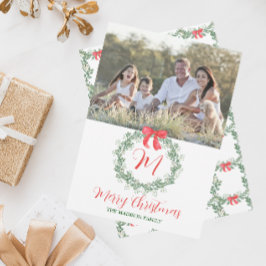 水彩クリスマスモノグラムリース シーズンカード