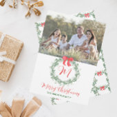 水彩クリスマスモノグラムリース シーズンカード