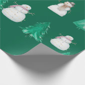 水彩クリスマスモミの木と雪だるま ラッピングペーパー (角)