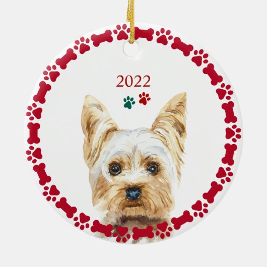 水彩クリスマスヨークシャーテリアパーソナライズされたオーナメント セラミックオーナメント (裏面)