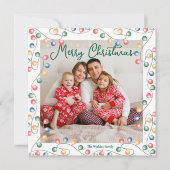 水彩クリスマスライトかわいい家族写真 シーズンカード (正面)