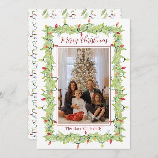 水彩クリスマスライトガーランド シーズンカード (正面/裏面)