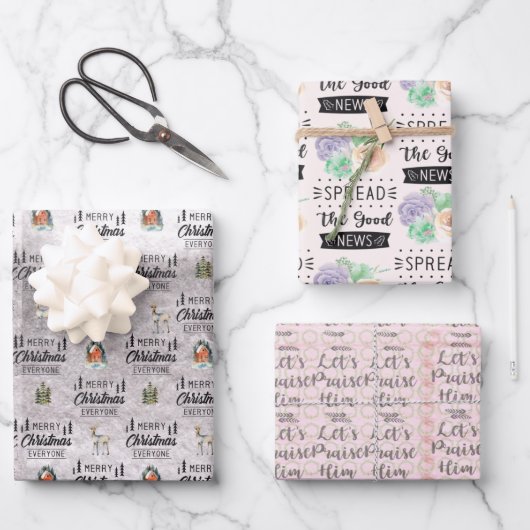 水彩クリスマスラッピング紙セット3 ラッピングペーパーシート (正面)