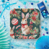 水彩クリスマスラビッツ赤グリーンフローラ ペーパープレート (パーティー)