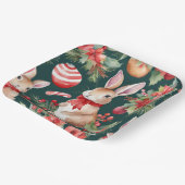 水彩クリスマスラビッツ赤グリーンフローラ ペーパープレート (傾斜あり)