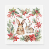 水彩クリスマスラビッツ赤金ゴールドフローラ スタンダードランチョンナプキン (正面)