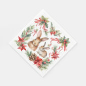 水彩クリスマスラビッツ赤金ゴールドフローラ スタンダードランチョンナプキン (角)
