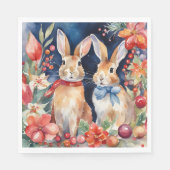 水彩クリスマスラビッツ赤金ゴールドフローラ スタンダードランチョンナプキン (正面)