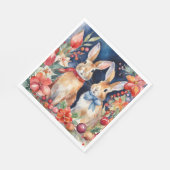 水彩クリスマスラビッツ赤金ゴールドフローラ スタンダードランチョンナプキン (角)