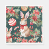 水彩クリスマスラビッツ赤金ゴールドフローラ スタンダードランチョンナプキン (正面)