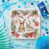 水彩クリスマスラビッツ赤金ゴールドフローラ ペーパープレート (パーティー)