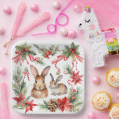 水彩クリスマスラビッツ赤金ゴールドフローラ ペーパープレート (パーティー)