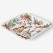 水彩クリスマスラビッツ赤金ゴールドフローラ ペーパープレート (傾斜あり)