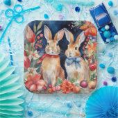 水彩クリスマスラビッツ赤金ゴールドフローラ ペーパープレート (パーティー)