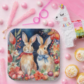 水彩クリスマスラビッツ赤金ゴールドフローラ ペーパープレート (パーティー)