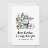 水彩クリスマスランタンファミリーフォトコラージュ シーズンカード (正面)