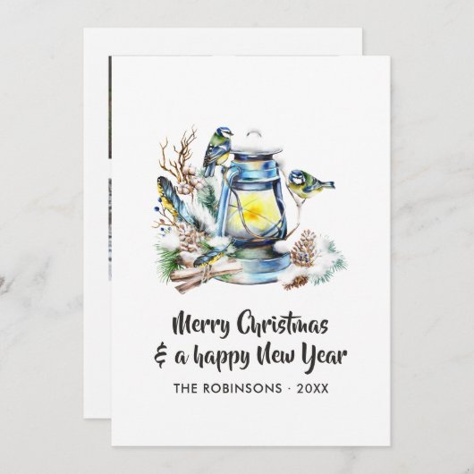 水彩クリスマスランタンファミリーフォトコラージュ シーズンカード (正面/裏面)