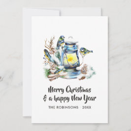 水彩クリスマスランタンファミリーフォトコラージュ シーズンカード