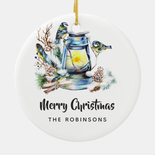 水彩クリスマスランタンファミリーフォト セラミックオーナメント (裏面)