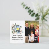 水彩クリスマスランタン家族写真 シーズンポストカード (スタンド正面)