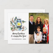 水彩クリスマスランタン家族写真 シーズンポストカード (正面/裏面)