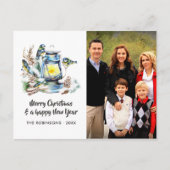 水彩クリスマスランタン家族写真 シーズンポストカード (正面)