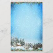 水彩クリスマスランドスケープフォレストキャビン 便箋 (正面)