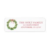 水彩クリスマスリストライプのボンリース ラベル (正面)