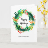 水彩クリスマスリースのグリーティングカード カード (黄色い花)