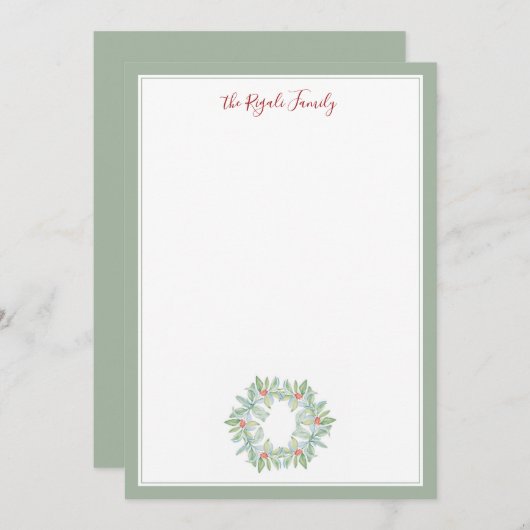 水彩クリスマスリースのメッセージカード ノートカード (正面/裏面)