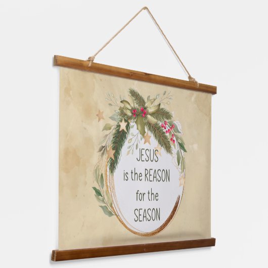 水彩クリスマスリースイエズス理由シーズン 吊り下げ型タペストリー (傾斜あり)