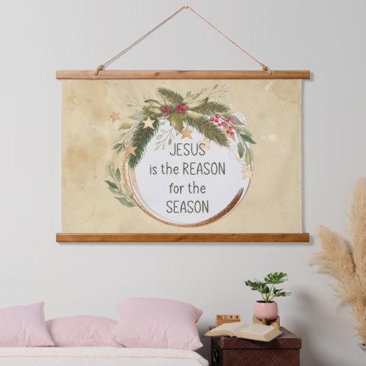 水彩クリスマスリースイエズス理由シーズン 吊り下げ型タペストリー (寝室)