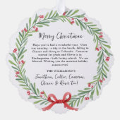 水彩クリスマスリースカスタムフォトレター オーナメントカード (裏面)