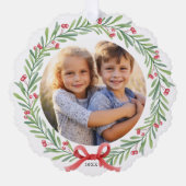 水彩クリスマスリースカスタムフォトレター オーナメントカード (正面)