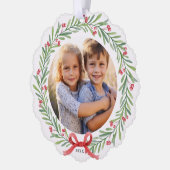 水彩クリスマスリースカスタムフォトレター オーナメントカード (左)