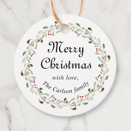 水彩クリスマスリースクリスマスラベル フェイバータグ (正面)
