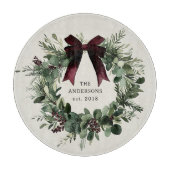 水彩クリスマスリースパーソナライズされた名 カッティングボード (正面)