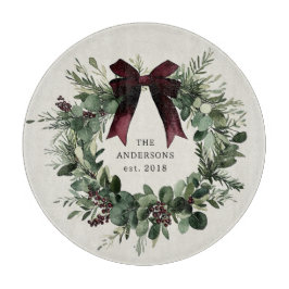 水彩クリスマスリースパーソナライズされた名 カッティングボード
