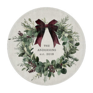 水彩クリスマスリースパーソナライズされた名 カッティングボード