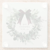 水彩クリスマスリースパーソナライズされた名 ガラスコースター (裏面)