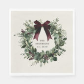 水彩クリスマスリースパーソナライズされた名 スタンダードランチョンナプキン (正面)