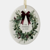水彩クリスマスリースパーソナライズされた名 セラミックオーナメント (右)